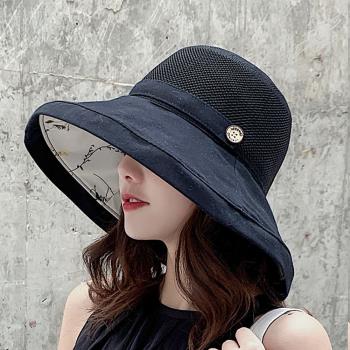 【KISSDIAMOND】小清新透氣雙層遮陽帽 KDH-9608(遮陽/防曬/全防護/好收納/黑色)