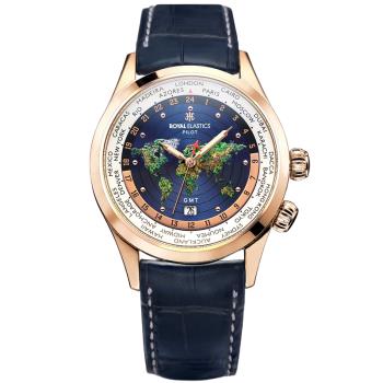 ROYAL ELASTICS世界地圖浮雕GMT機械錶