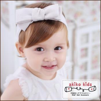 【akiko kids】可愛蝴蝶結造型棉麻布料0.3-18個月寶寶髮帶 -米白條紋
