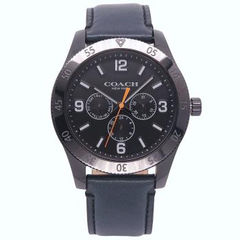COACH 美國頂尖精品簡約時尚三眼造型皮革腕錶-黑灰-14602572