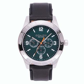 COACH 美國頂尖精品簡約時尚三眼造型皮革腕錶-綠面-14602570