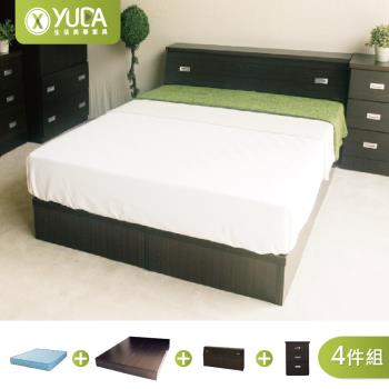 【YUDA 生活美學】房間組四件組 (床頭箱+床底+床頭櫃+獨立筒床墊) 單人3.5尺