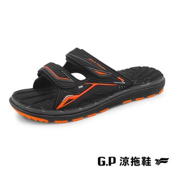 G.P(男女共用款)中性休閒舒適雙帶拖鞋 -黑橘(另有紅黑、寶藍)