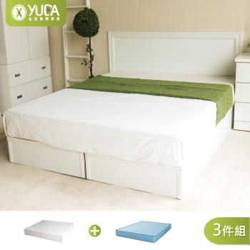 【YUDA 生活美學】純白色 房間組三件組  (床頭片+加厚六分床底+獨立筒床墊)  單人3.5尺