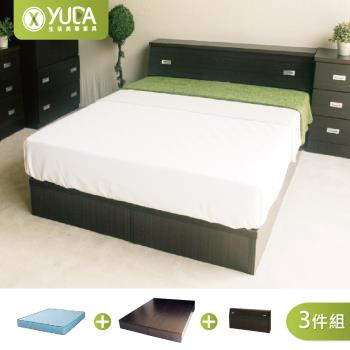 【YUDA 生活美學】房間組三件組 (床頭箱+床底+獨立筒床墊) 雙人加大6尺