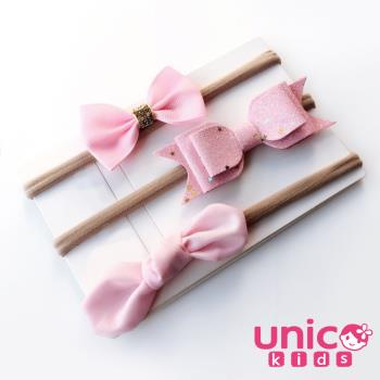 UNICO  歐美 兒童甜美蝴蝶結髮帶3入組-粉色