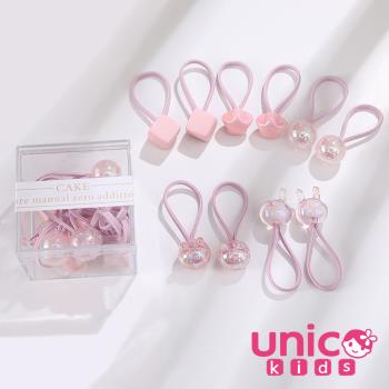 UNICO  韓國流行兒童可愛糖果色10條甜甜橡皮筋髮圈-甜甜粉