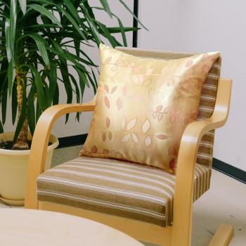 LASSLEY蕾絲妮-方形抱枕 金色粉葉 50cm(台灣製造-緞面緹花布抱枕)