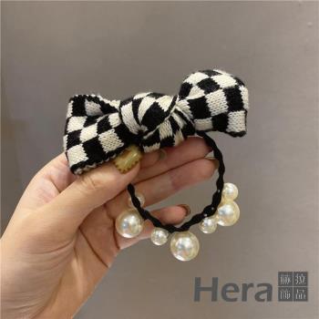 【Hera 赫拉】韓國東大門黑白棋盤格蝴蝶結髮圈 H111032205