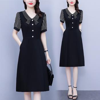 麗質達人 - 2558條紋拼色假二件洋裝