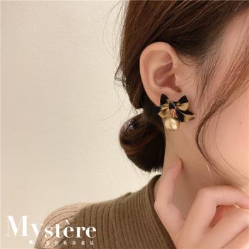 【my stere 我的時尚秘境】S925銀針~韓國個性豹紋蝴蝶結珍珠耳環