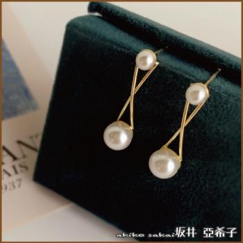 『坂井．亞希子』925銀針交叉線條珍珠造型耳環