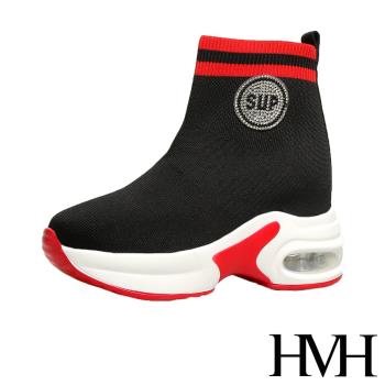 【HMH】休閒鞋 厚底休閒鞋/個性撞色飛織襪套設計氣墊厚底內增高時尚休閒鞋 紅