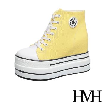 【HMH】帆布鞋 厚底帆布鞋/潮流經典復古百搭高筒厚底內增高個性帆布鞋 黃