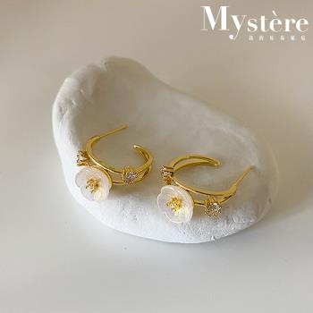 【my stere 我的時尚秘境】S925銀針鍍金~法式復古花朵鑲鑽小C耳環