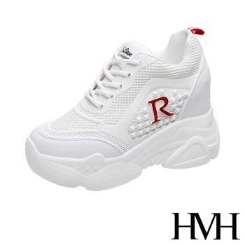 【HMH】休閒鞋 厚底休閒鞋/時尚立體滴塑金蔥R字造型厚底內增高休閒鞋 紅