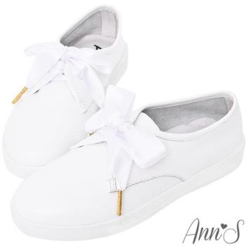 Ann’S第二代超軟真牛皮小清新附緞帶小白鞋