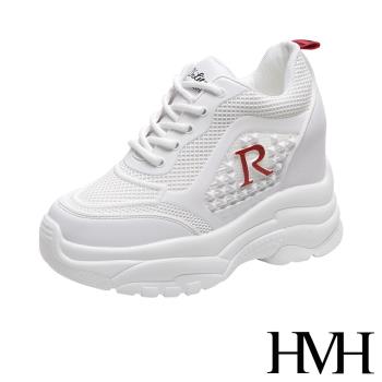【HMH】休閒鞋 厚底休閒鞋/立體滴塑鉚釘R字造型厚底內增高時尚休閒鞋 紅