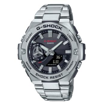 CASIO G-SHOCK 太陽能x藍牙連線 強悍碳纖維雙顯腕錶-銀灰 GST-B500D-1A