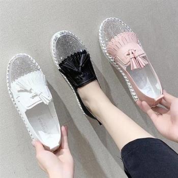 【Alice】巴黎新款水鑽流蘇樂福鞋(休閒鞋/ 增高鞋/ 楔型鞋/ 鬆糕鞋)
