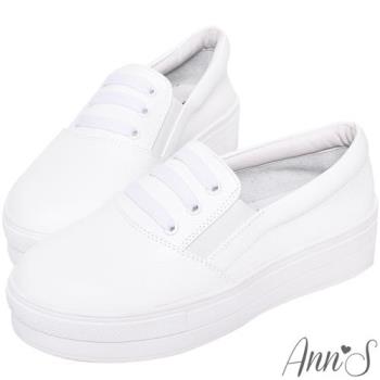 Ann’S激瘦第三代!!!全真牛皮造型鞋帶厚底小白鞋-白