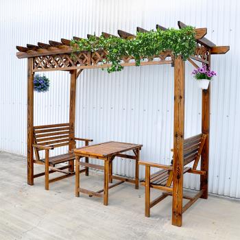 【LOGIS】葡萄架防腐實木涼庭桌椅 戶外庭院 花園景觀椅FFD95-TA