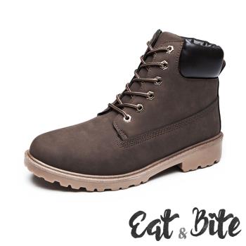 【e&B】馬丁靴 低跟馬丁靴/特殊設計撞色6孔低跟短筒工裝馬丁靴 棕