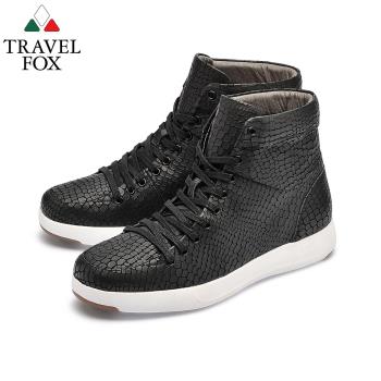 TRAVEL FOX(男) 輕雲系列 高筒超軟牛皮輕量時尚運動鞋 - 蜘蛛黑