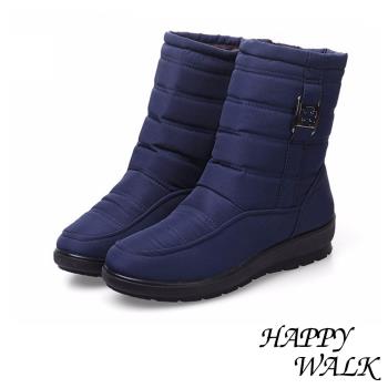 【happy walk】雪靴 輕量雪靴/輕量時尚釦飾雙層防水防滑加厚保暖雪靴 藏青