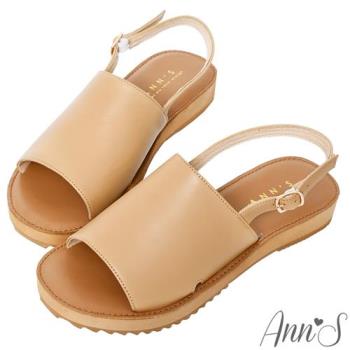 Ann’S簡單模樣-柔軟綿羊皮一字寬帶平底涼鞋-棕(版型偏小)