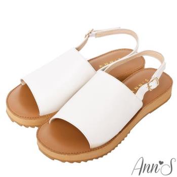 Ann’S簡單模樣-柔軟綿羊皮一字寬帶平底涼鞋-米白(版型偏小)