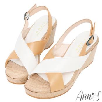 Ann’S顯瘦時刻-撞色交叉小羊皮輕盈楔型厚底涼鞋-棕(版型偏小)