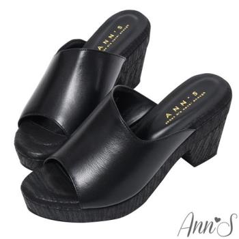 Ann’S顯瘦時刻-質感剪裁小羊皮輕盈厚底粗跟涼鞋-黑(版型偏小)