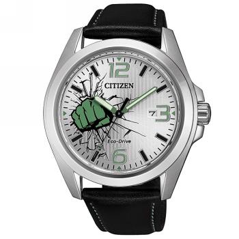 Citizen Eco-Drive 漫威英雄聯名款綠巨人時尚流行腕錶-黑-AW1431-24W