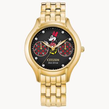 Citizen Eco-Drive Minnie 聯名款水晶時標時尚流行腕錶-奢華金-FD4018-55W