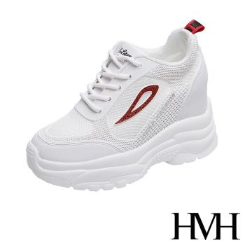 【HMH】休閒鞋 厚底休閒鞋/立體時尚滴塑金蔥圖樣造型個性厚底內增高休閒鞋 紅