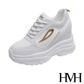 【HMH】休閒鞋 厚底休閒鞋/立體時尚滴塑金蔥圖樣造型個性厚底內增高休閒鞋 金