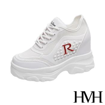 【HMH】休閒鞋 厚底休閒鞋/立體滴塑金蔥R字造型時尚厚底內增高休閒鞋 紅