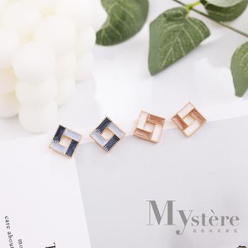 【my stere 我的時尚秘境】925銀針~韓國復古個性撞色方形耳環