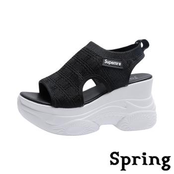 【SPRING】涼鞋 厚底涼鞋/潮流個性時尚舒適彈力飛織鬆糕厚底涼鞋 黑
