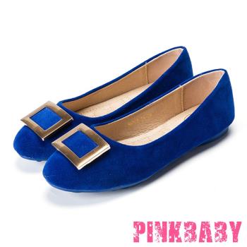 【PINKBABY】豆豆鞋 軟底豆豆鞋/經典時尚金屬大方釦舒適軟底豆豆鞋 寶藍