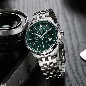 CITIZEN 星辰 光動能復古風計時手錶-銀x紳士綠 (AT2149-85X)