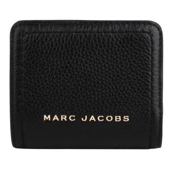 MARC JACOBS 金字荔枝紋皮革ㄇ型拉鍊短夾 黑