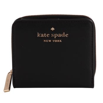 Kate spade  金字logo 防刮皮革ㄇ型拉鍊短夾(黑)