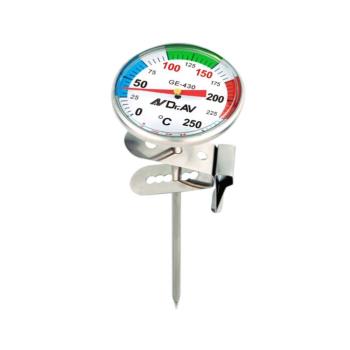 【Dr.AV】GE-430A平底鍋專用 溫度計(指針式 專用可調整式鍋夾0~250度 探針10.6公分 免電池)                  