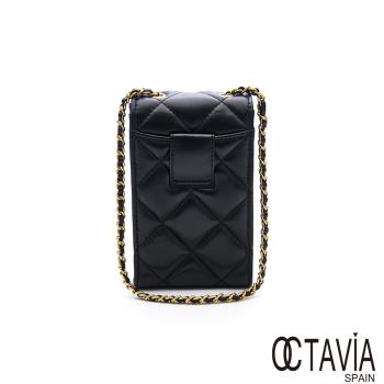 OCTAVIA 8 真皮 - 大黑格系列 4 羊皮菱格小方盒子手機二用肩斜背包 - 迷人黑