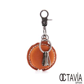 OCTAVIA8 真皮 - 圓形 牛皮車線量尺鑰匙吊飾 - 黃棕駝