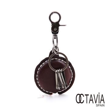 OCTAVIA8 真皮 - 圓形 牛皮車線量尺鑰匙吊飾 - 深咖啡