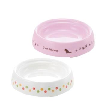 日本Richell利其爾-特殊食用貓碗S號-白色普普風/粉色法國風