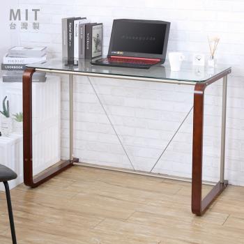[宅貨] C型曲木腳透明玻璃電腦桌 強化玻璃桌面 工作桌 辦公桌 書桌 電腦桌 桌子 台灣製